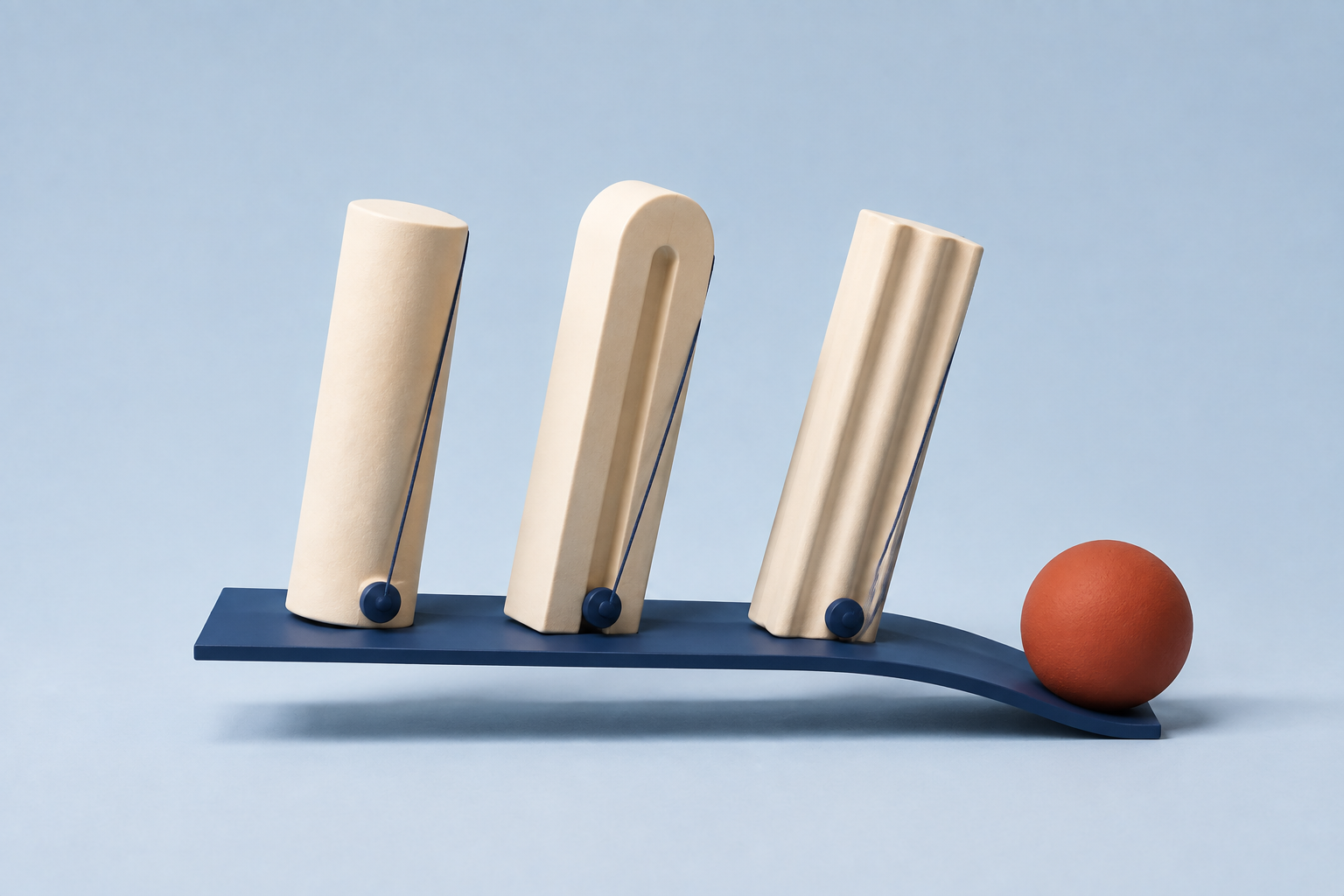 Separate ceramic columns share a flexible base that bends under their combined weight.